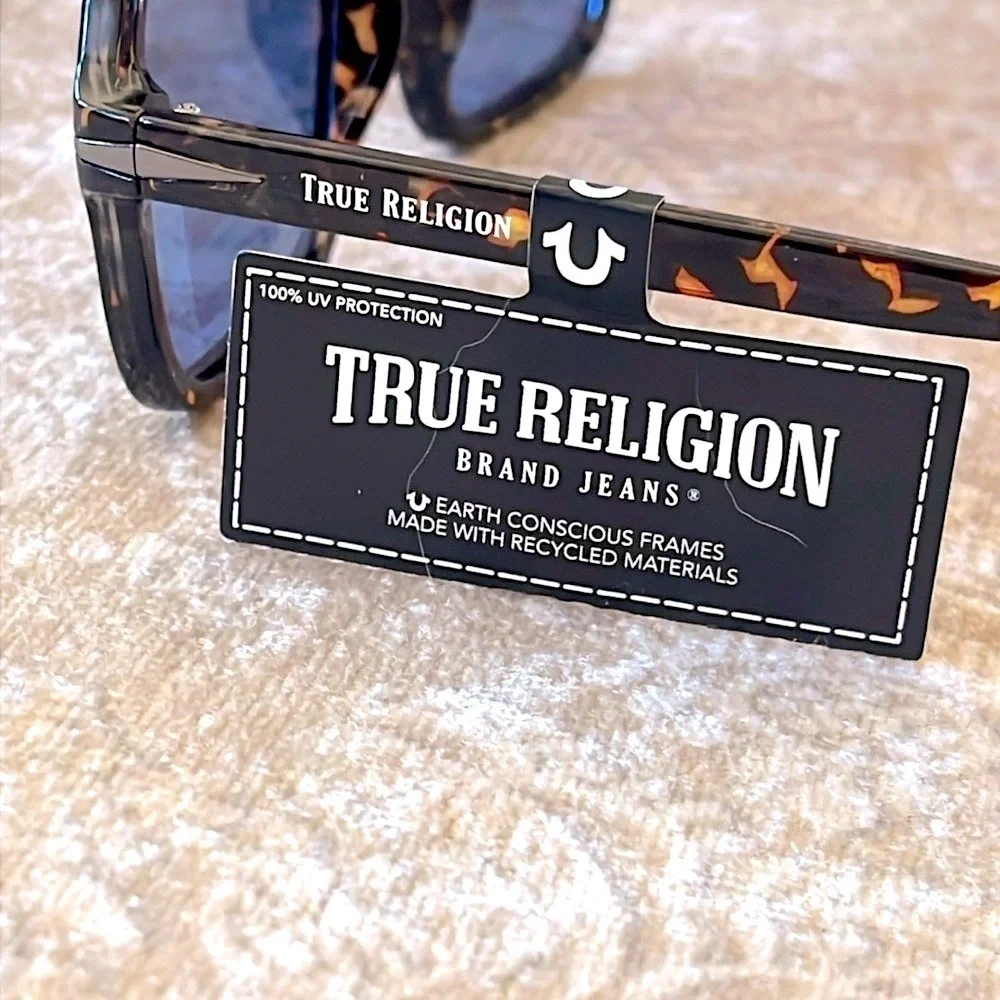 Brand New True Religion Tortoise Shell Retro Aviator Shield Sunglasses Blue Lens